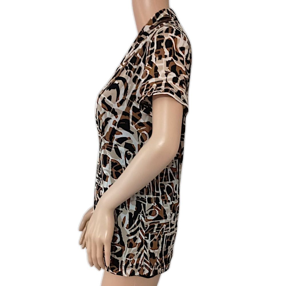 Dana Buchman Empire Waist Top M Mesh Sheer Overlay Babydoll Abstract Y2K Earthy - Picture 6 of 16